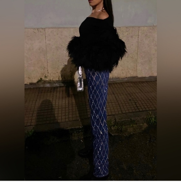 Zara Rhinestone Jeans Blue Jewel Size 2 - Picture 11 of 16